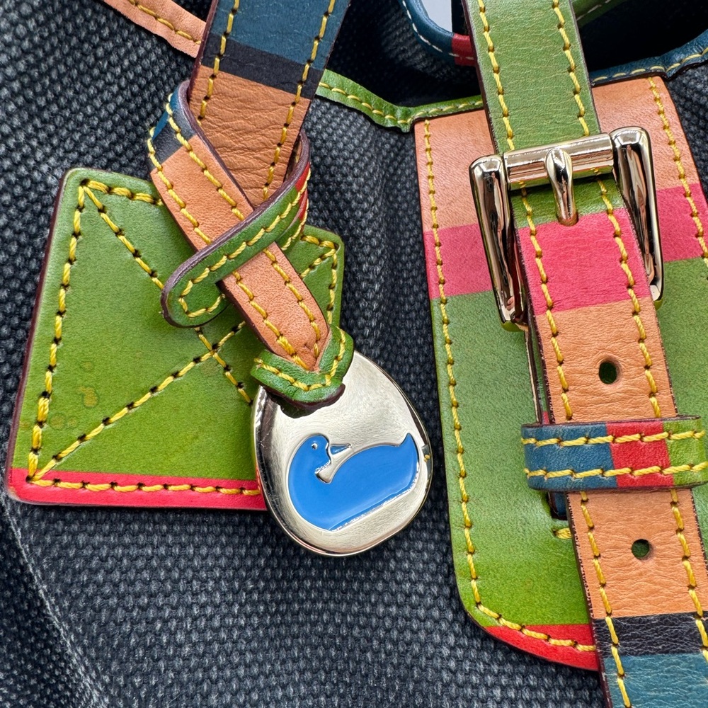 Dooney & Bourke grayblue Canvas Tote w/Leather multicolor leather Straps & trim - Picture 2 of 11